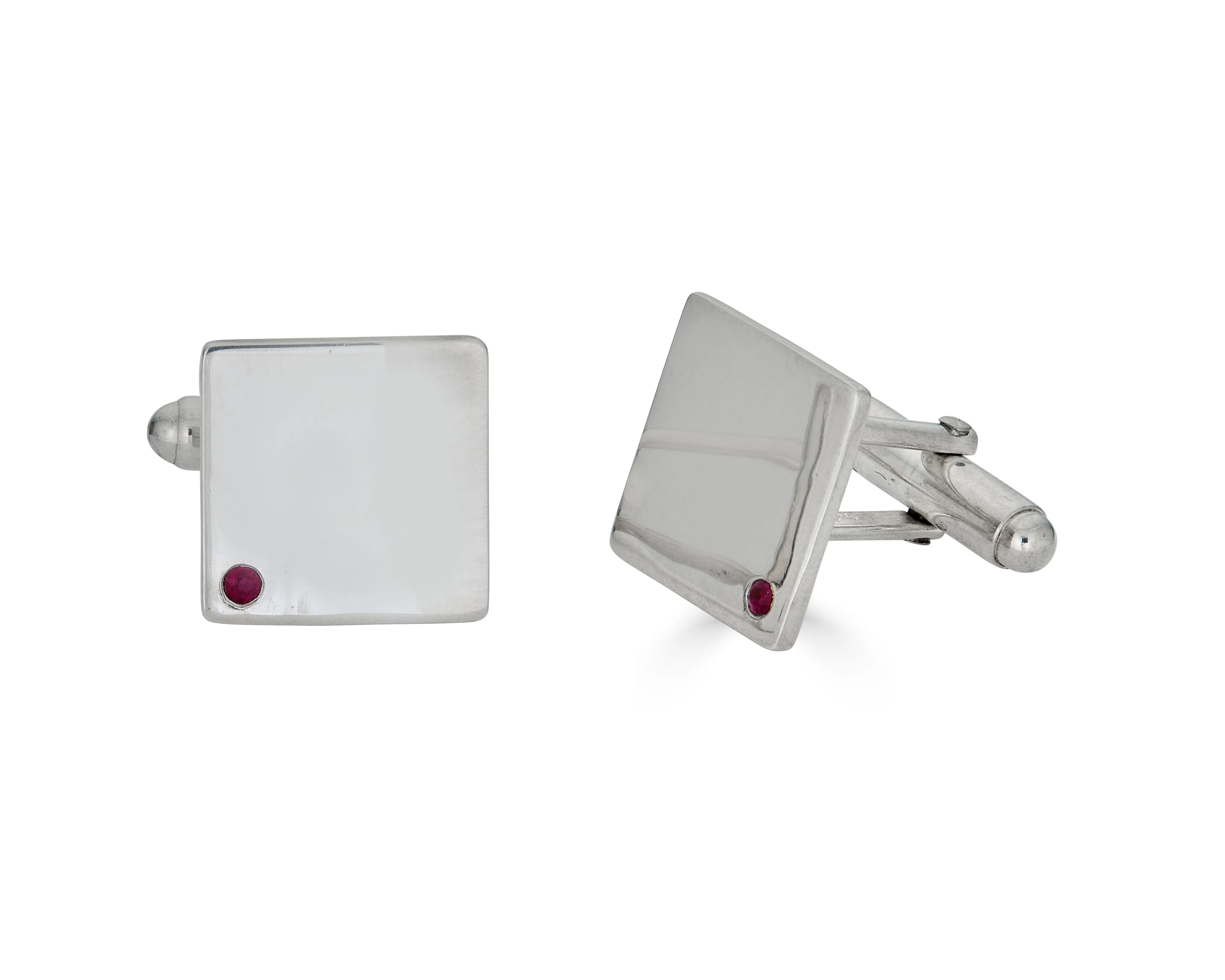 Sterling Silver Ruby Cuff Links