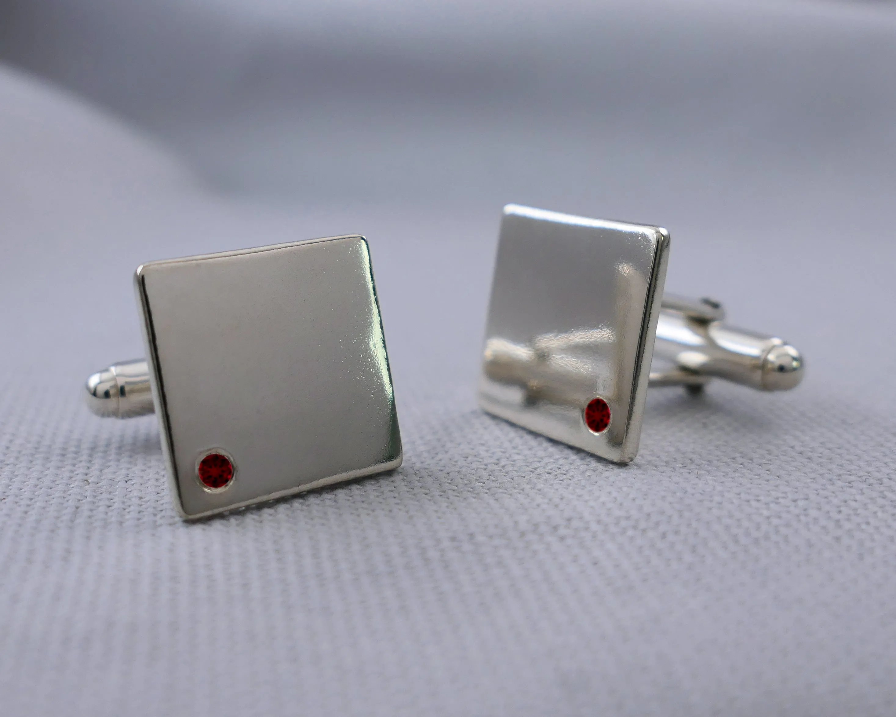 Sterling Silver Ruby Cuff Links