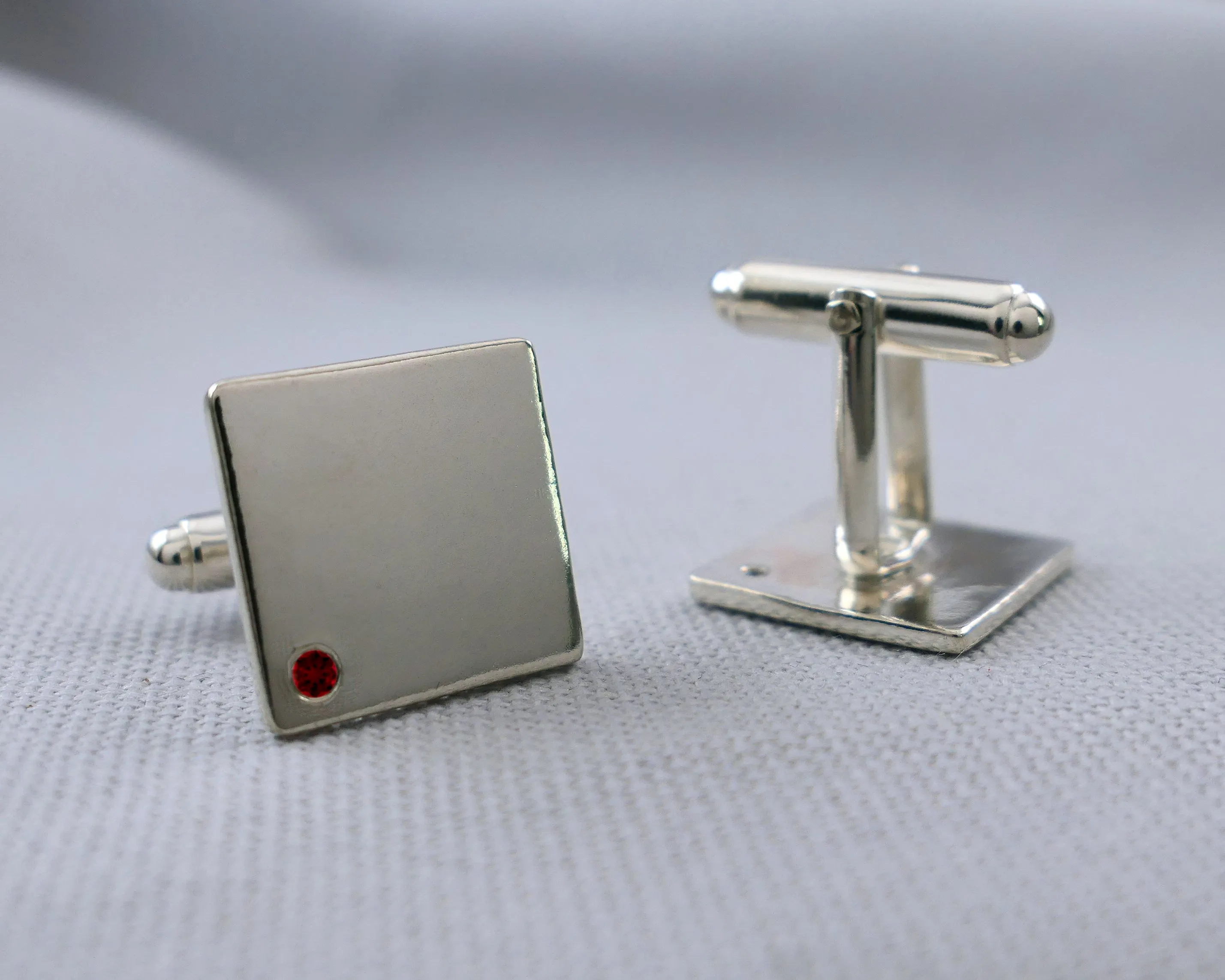 Sterling Silver Ruby Cuff Links