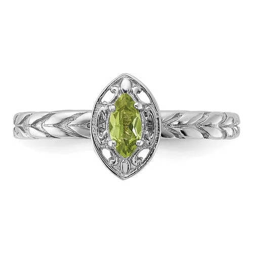 Sterling Silver Stackable Expressions Marquise Peridot Ring