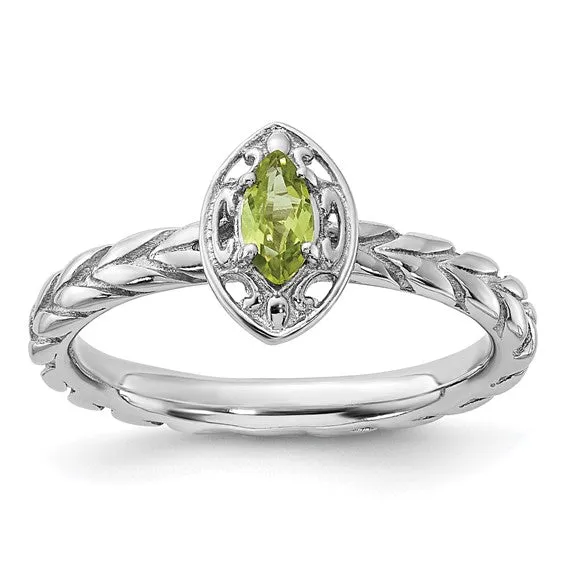 Sterling Silver Stackable Expressions Marquise Peridot Ring