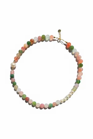 Summer — Beaded gemstone & pearl choker necklace