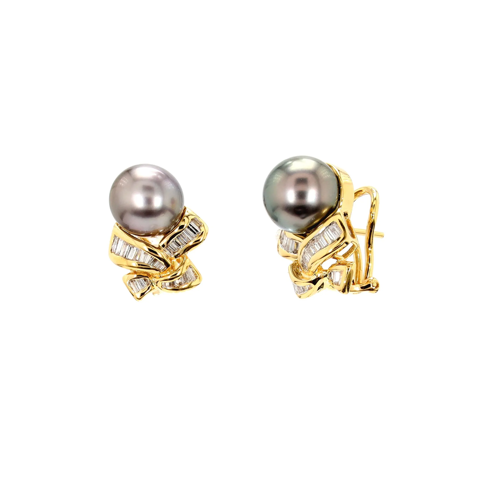 Tahitian Pearl and Diamond Bow Earrings