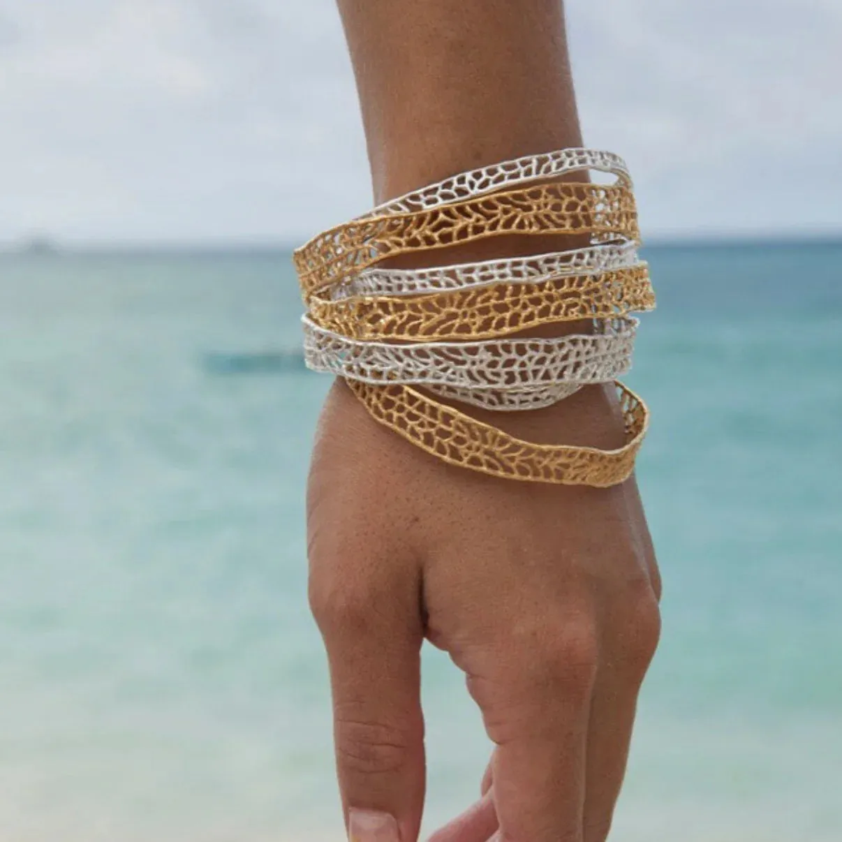 Thin Coral Bangle Bracelet Sterling Silver by Catherine Weitzman