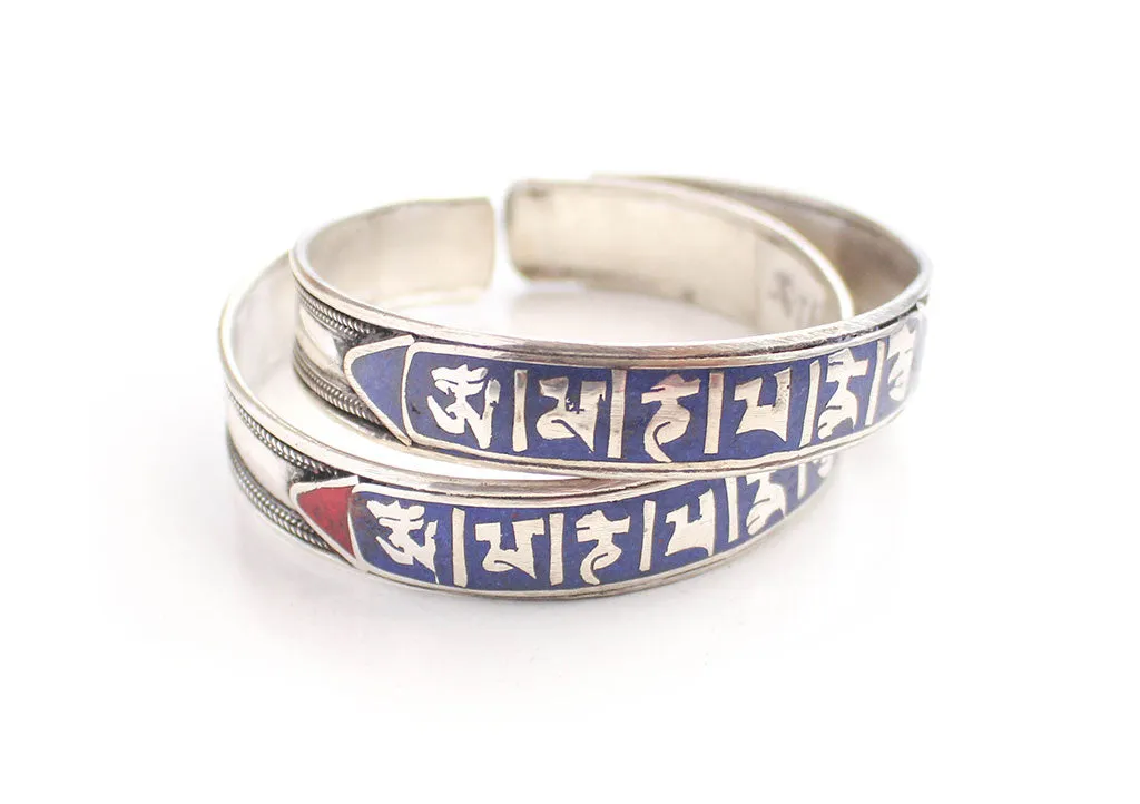 Tibetan Mantra Carved White Metal Bracelet