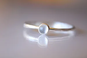 Tiny Moonstone Ring, Sterling Silver Moonstone Ring, Dainty Ring, Tiny White Moonstone Ring, Thin Ring, June Birthstone, Moonstone, Gift