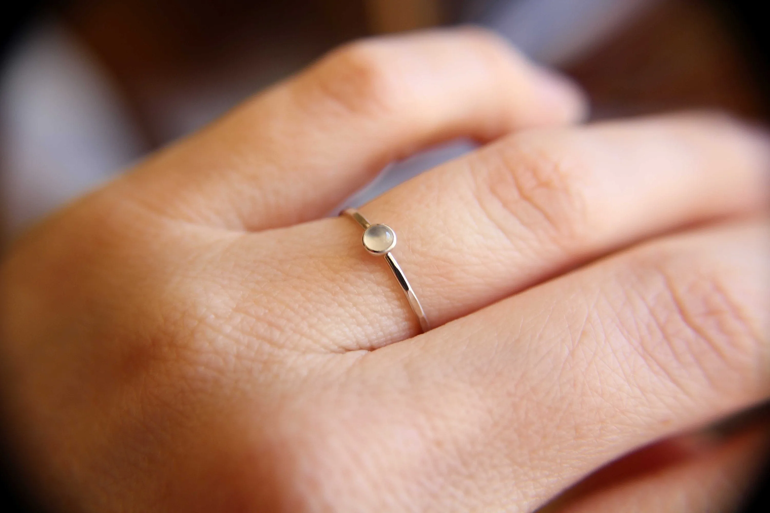 Tiny Moonstone Ring, Sterling Silver Moonstone Ring, Dainty Ring, Tiny White Moonstone Ring, Thin Ring, June Birthstone, Moonstone, Gift