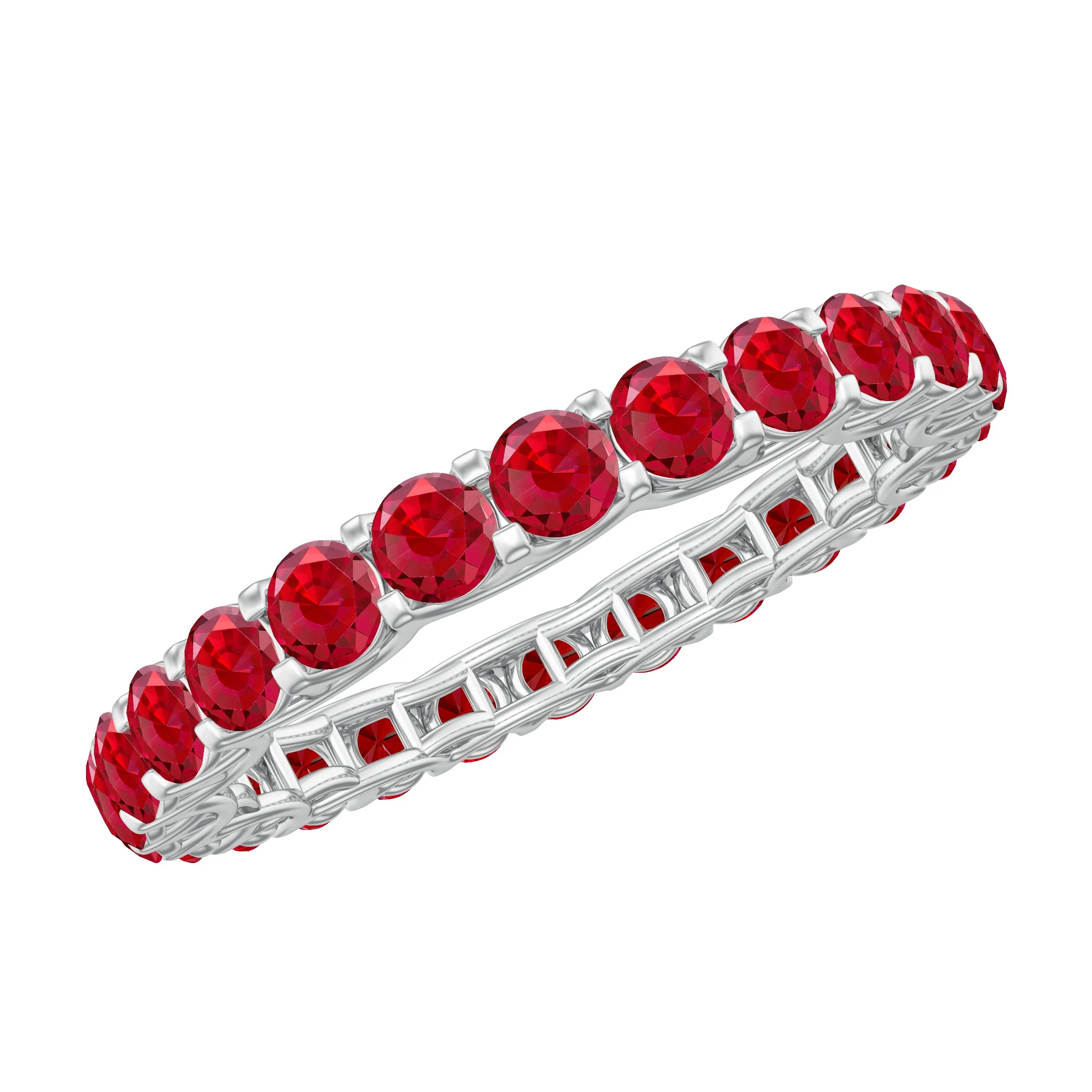 Trellis Set Round Cut Created Ruby Full Eternity Band Ring