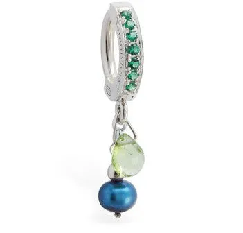 TummyToys® Peridot and Blue Pearl with Emerald Green CZ Clasp