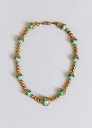 Vintage 1930s Jade Glass and Brass Choker Necklace