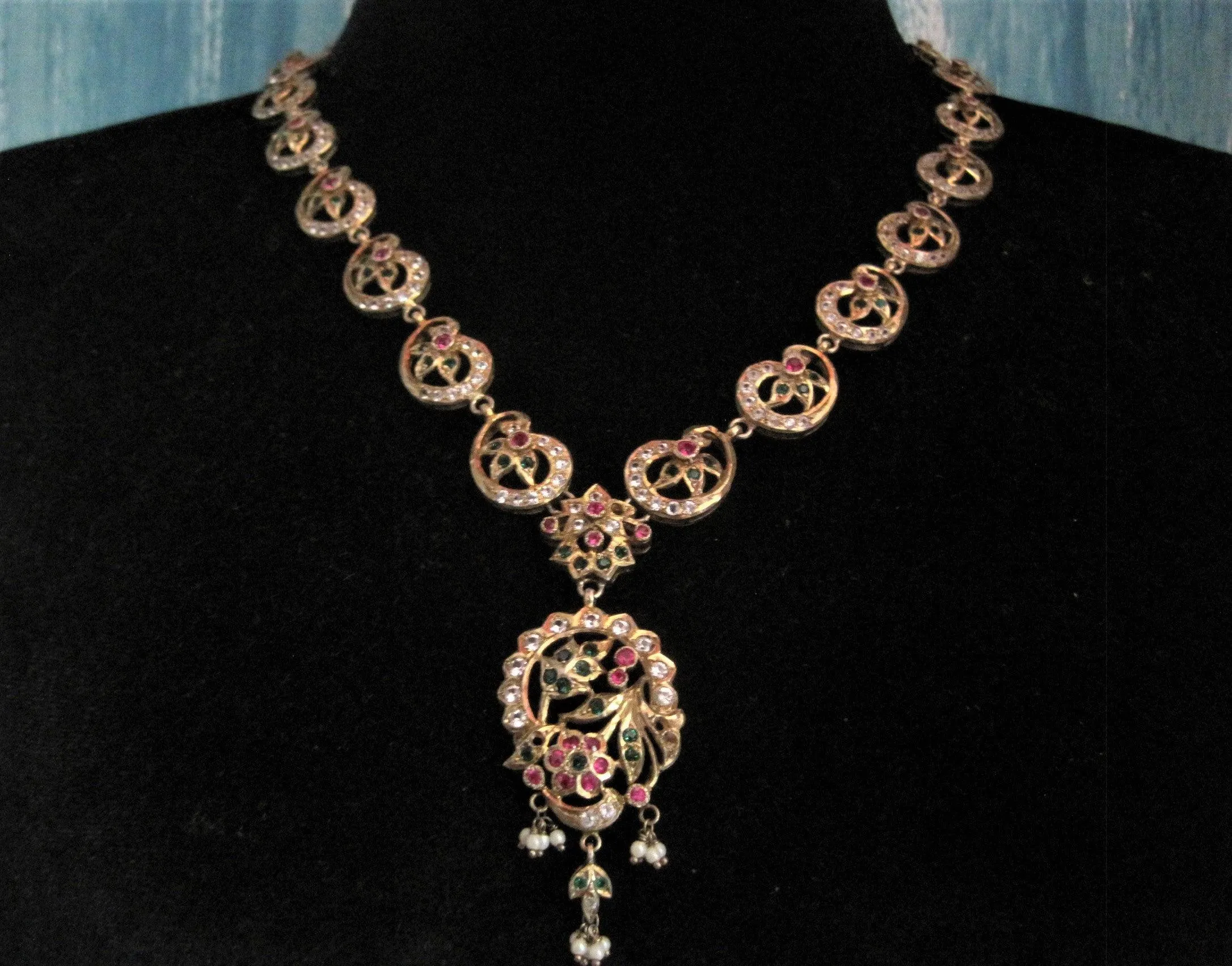 Vintage Indian Silver and Gem Necklace