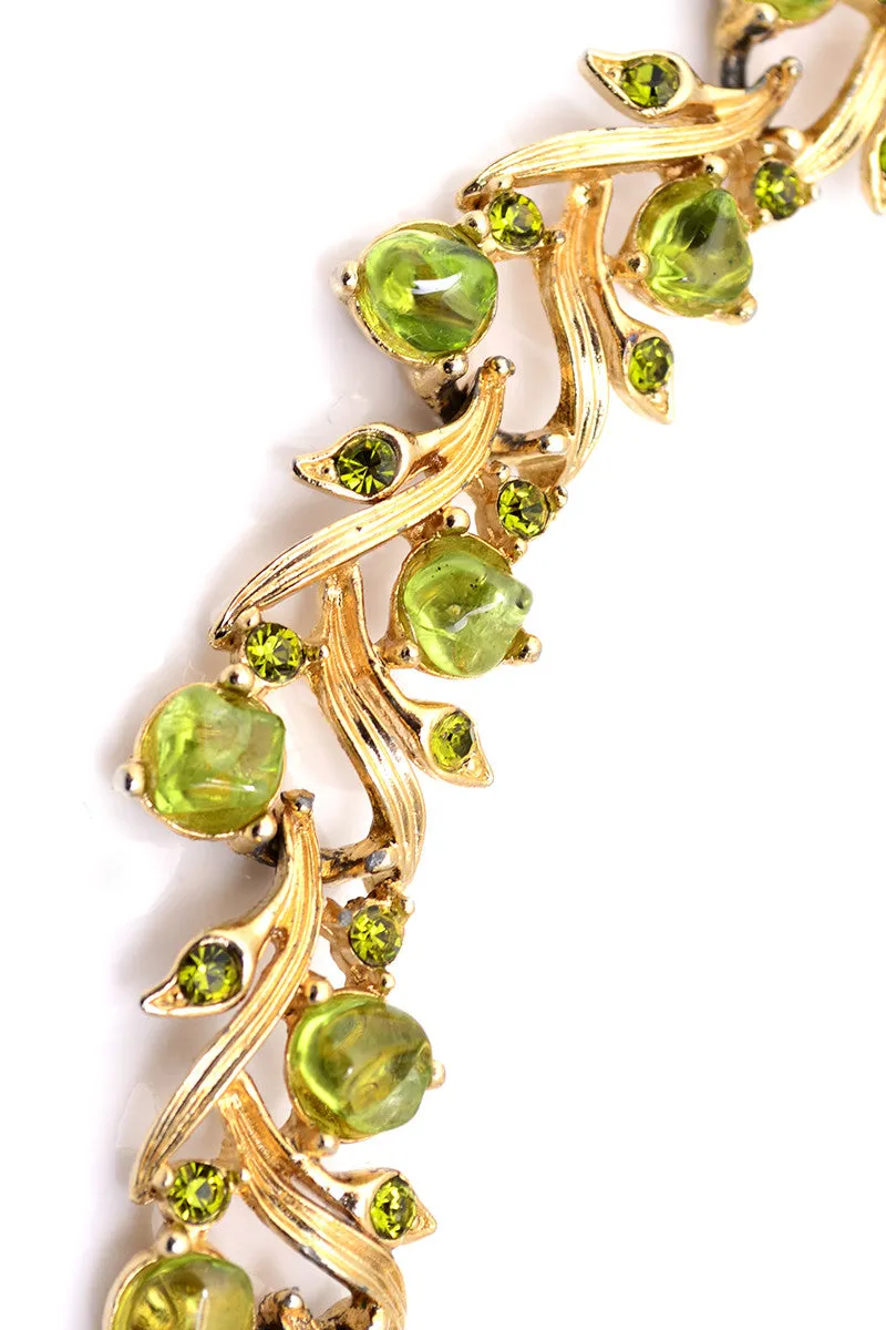 Vintage Mid Century Gold Tone Peridot Bracelet