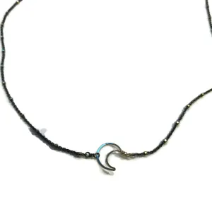 W- oxidized tiny crescent moon necklace ON-M-*-16 