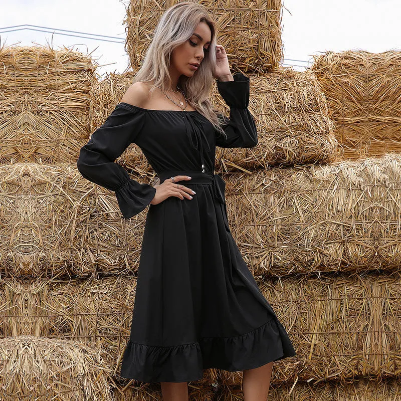 Waves Will Fade Pocketed Off The Shoulder Dress - Onyx