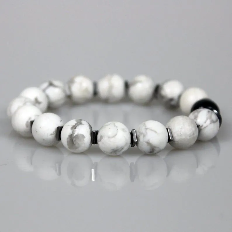 White Howlite Stackable Bead Bracelet Set