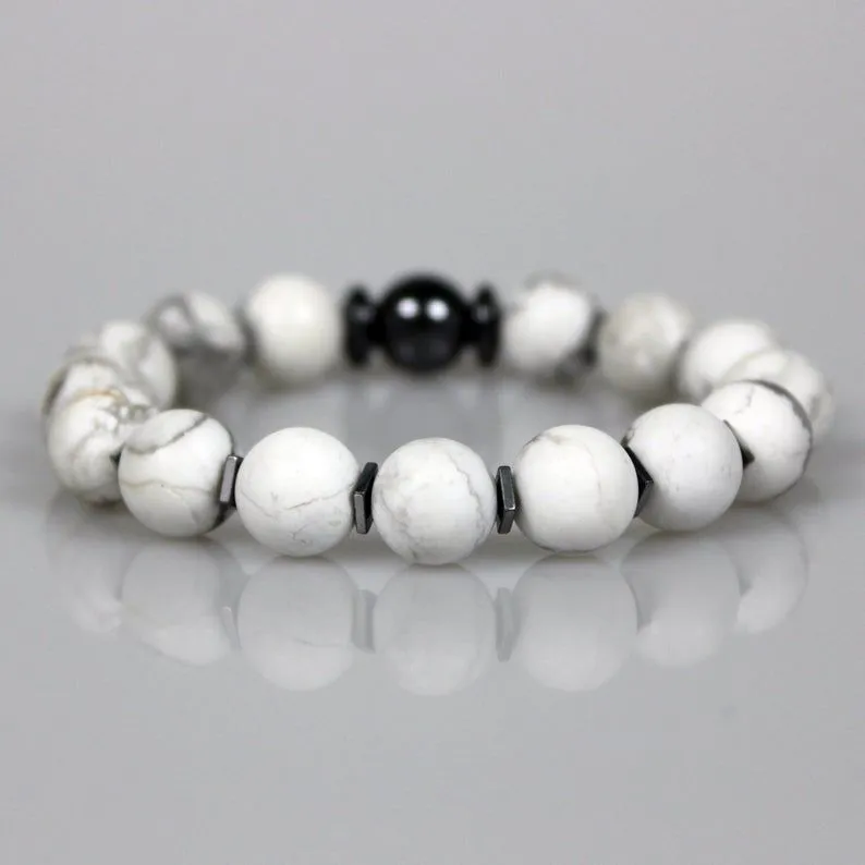 White Howlite Stackable Bead Bracelet Set