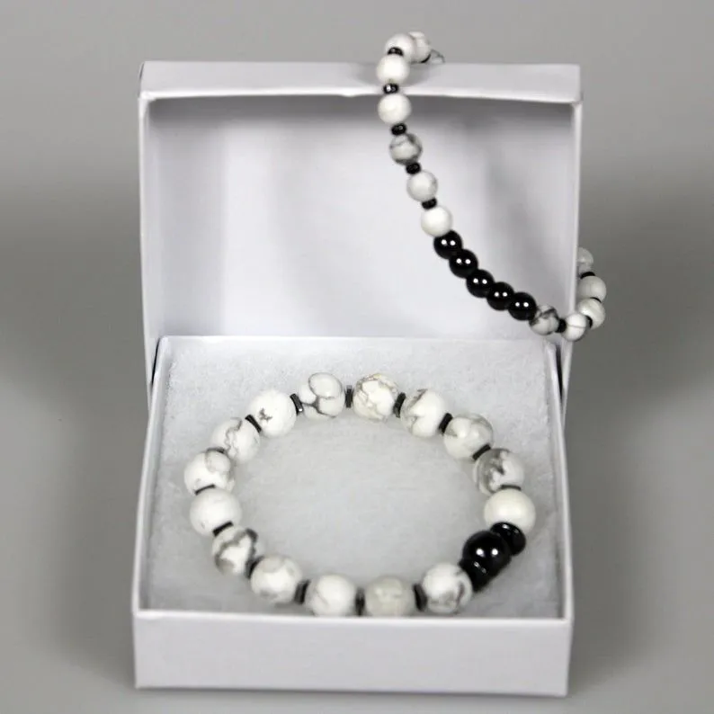 White Howlite Stackable Bead Bracelet Set