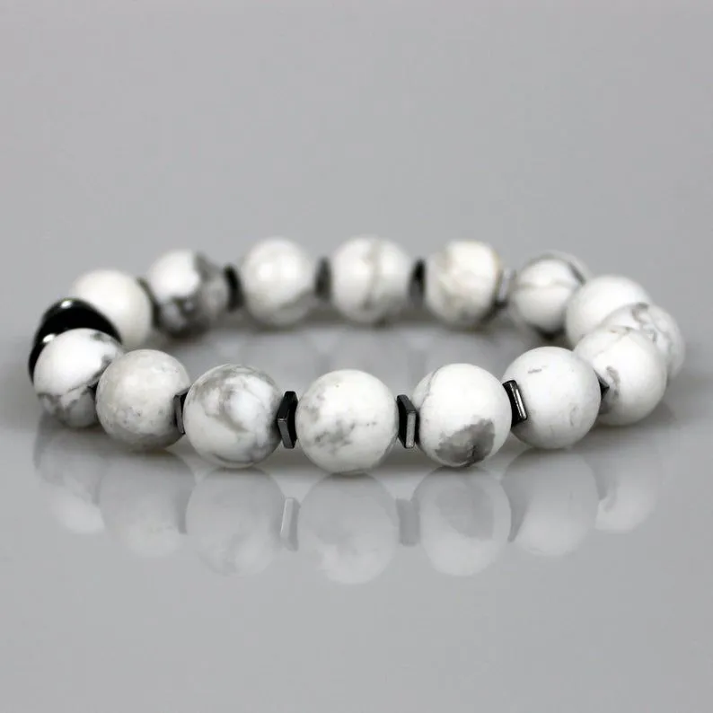 White Howlite Stackable Bead Bracelet Set