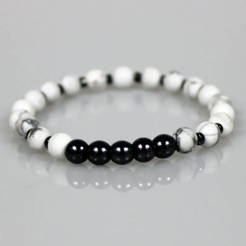 White Howlite Stackable Bead Bracelet Set