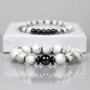 White Howlite Stackable Bead Bracelet Set