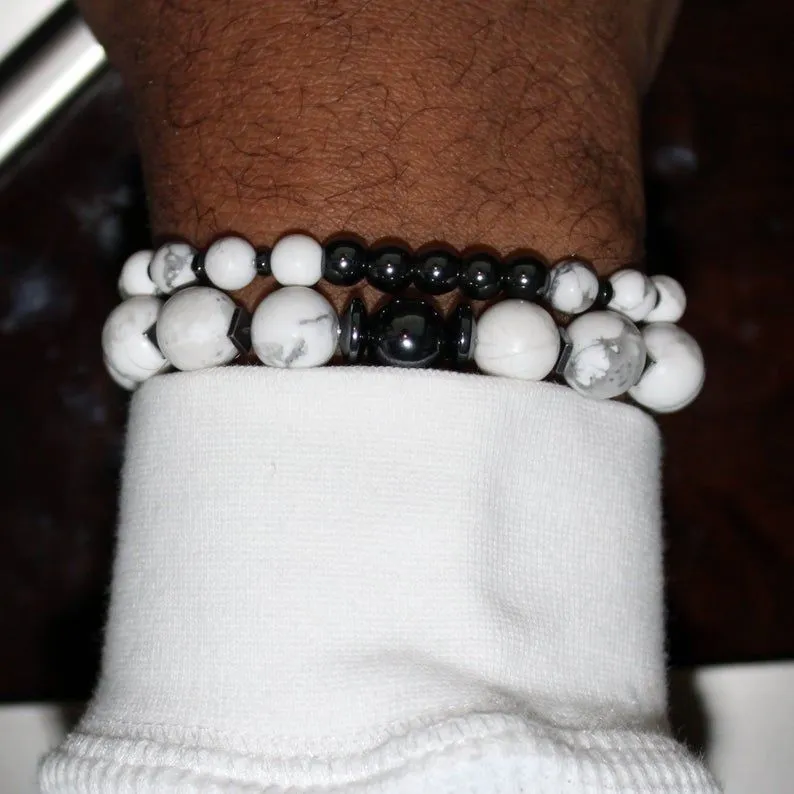 White Howlite Stackable Bead Bracelet Set