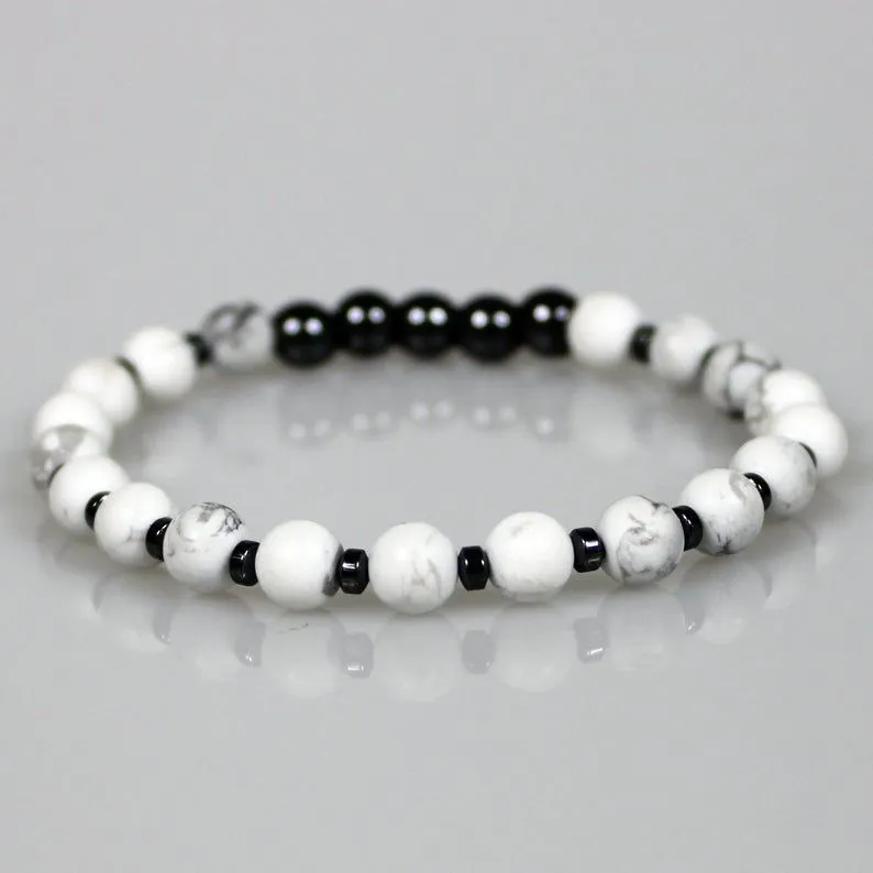 White Howlite Stackable Bead Bracelet Set