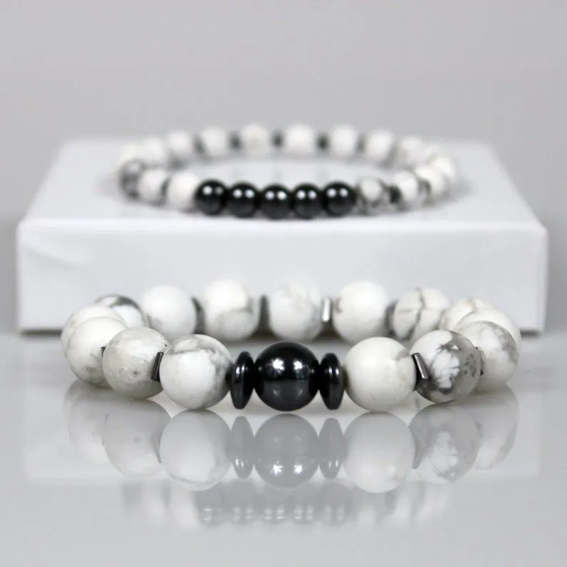 White Howlite Stackable Bead Bracelet Set